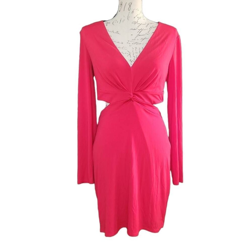 Express Women's Size Medium Red Open Back V-Neck Long Sleeve Dress